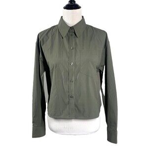 Athleta Midday Cropped Shirt Womens M Olive Green UPF  Long sleeves